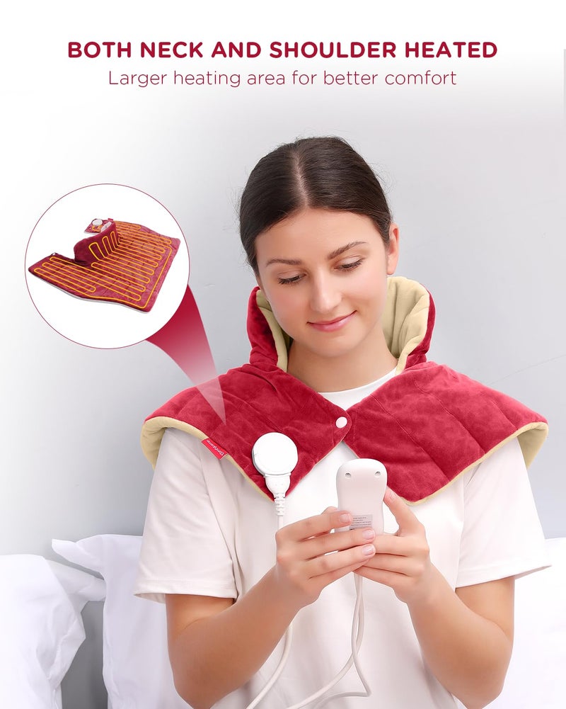 Comfytemp وسادة تدفئة للرقبة والكتفين والظهر، وسادة كهربائية مريحة من كومفيتمب بوزن 2.6 رطل، لفافة مدفأة كبيرة، 9 إعدادات حرارة، 11 إيقاف تلقائي، هدايا عيد ميلاد للنساء والرجال باللون الأحمر - Image 5
